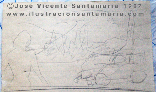 A MAL TIEMPO Boceto ilustración tradicional © Jose Vicente Santamaria Valencia Spain