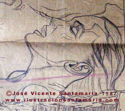 Dibujo 03 lápiz lustracion A MAL TIEMPO 1985 © Jose Vicente Santamaria Valencia Spain.